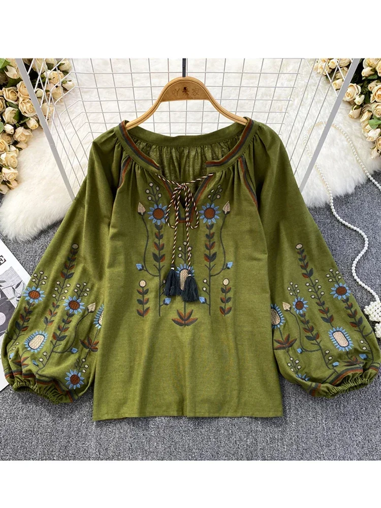 Embroidery Uniforms - Camicetta primaverile da donna stile etnico