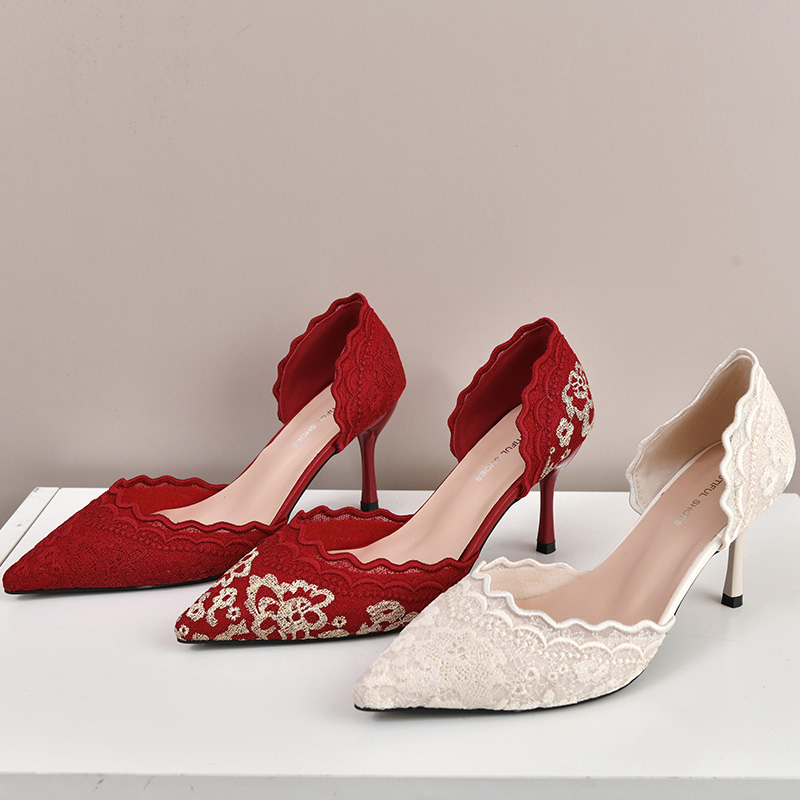 Embroidery Red - Scarpe da sposa con tacco alto