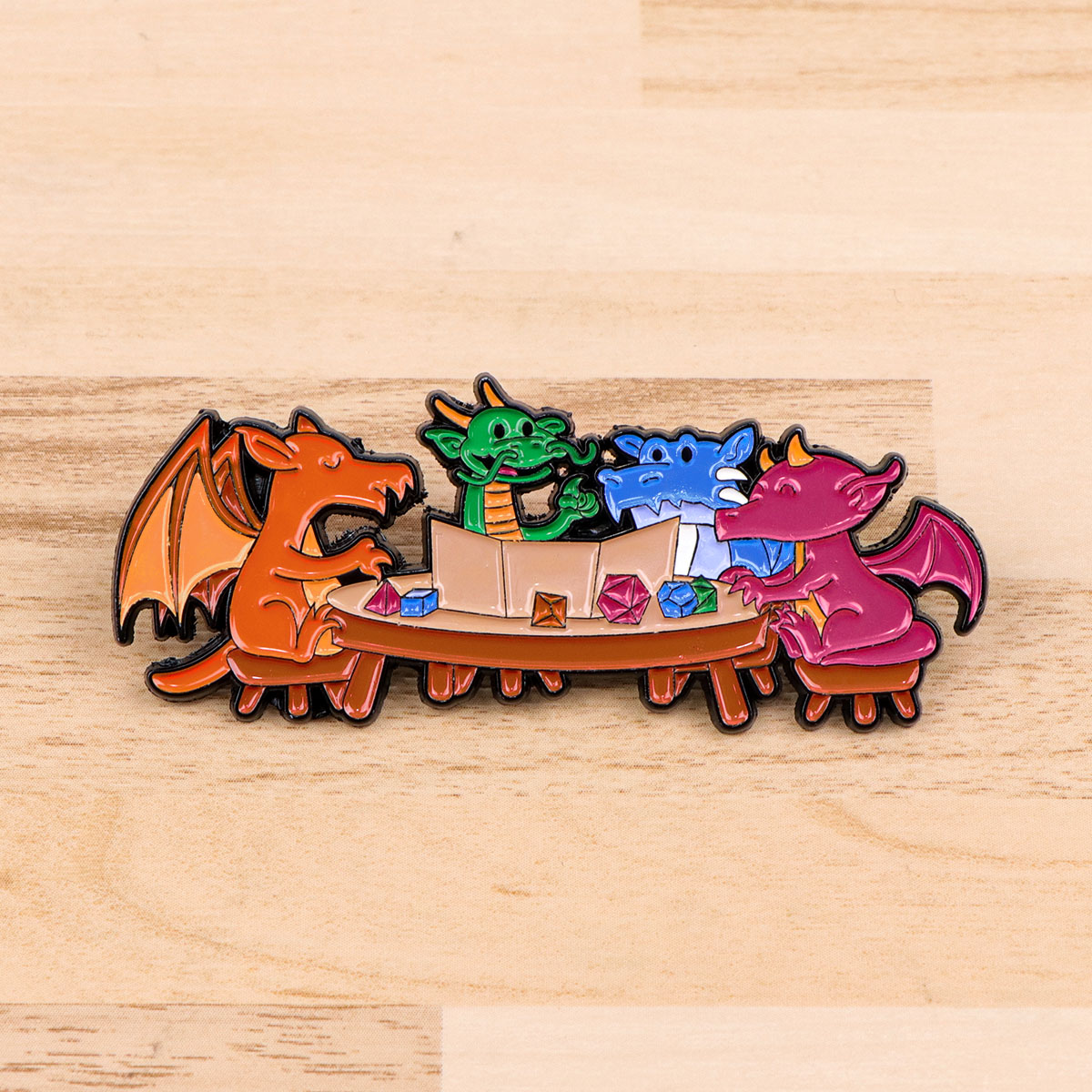 Embroidery Illustration - Game Dice Enamel Pin Dragon Badges