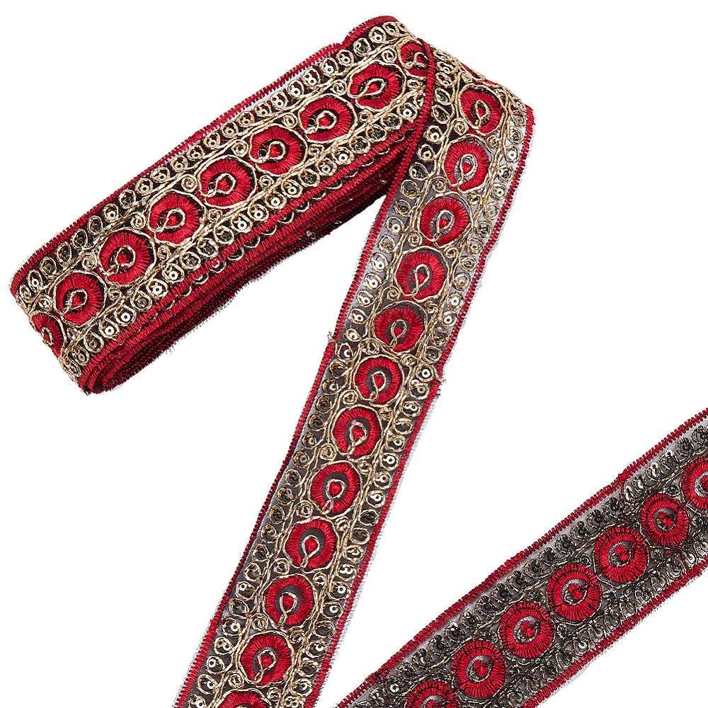 Embroidery Red - Nastro Ricamato Rosso 10 Iarde 1,77