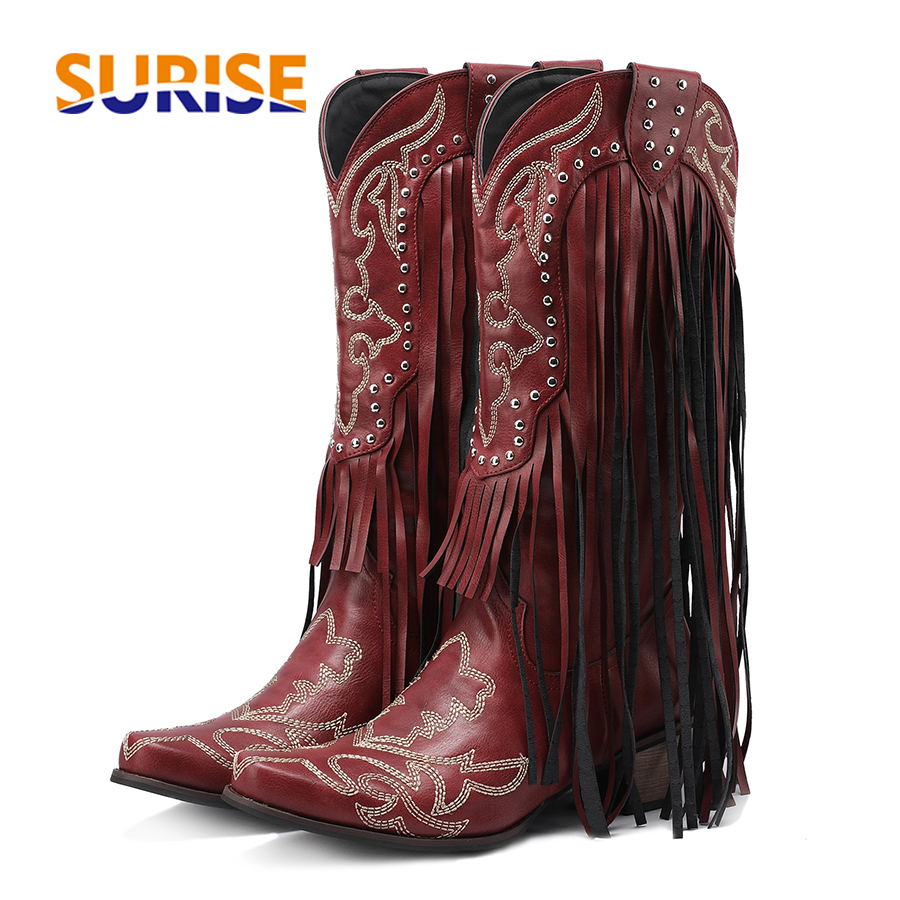 Embroidery Red - Western Cowboy stivali a metà polpaccio