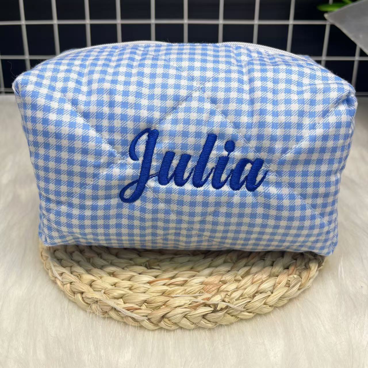 Embroidery Logo - Borsa per cosmetici a righe di