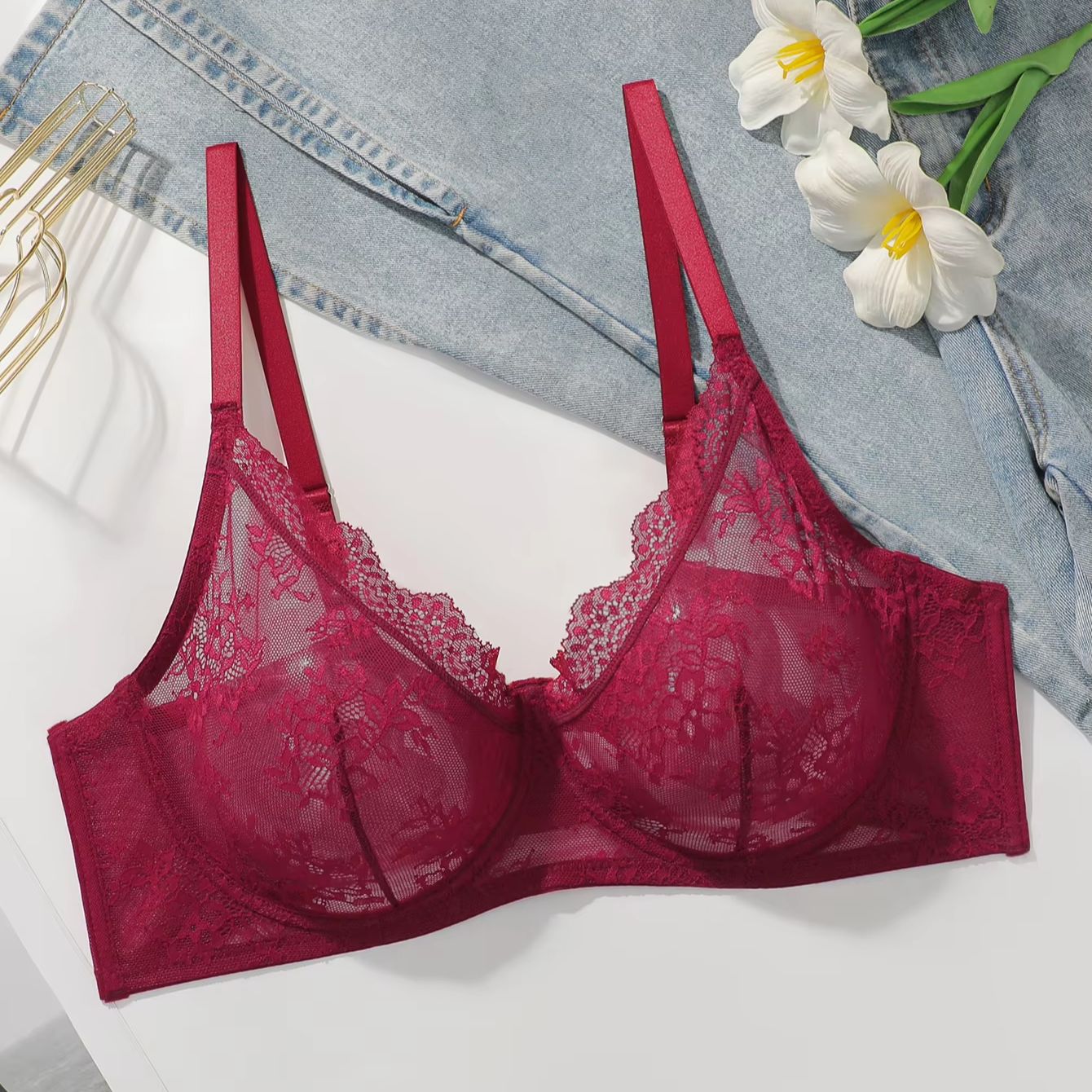 Reggiseno in pizzo rosso trasp - Embroidery Red recensione e prezzo